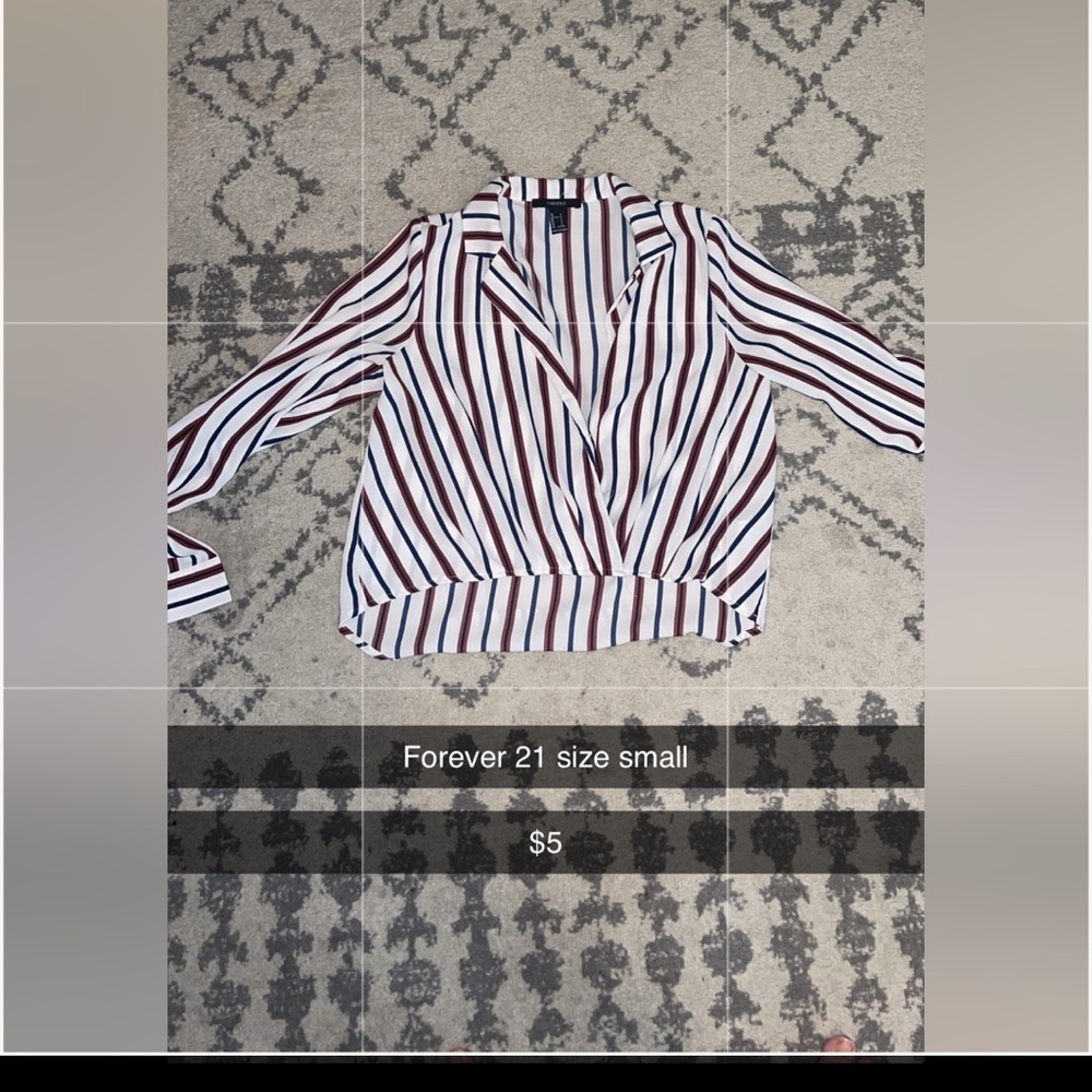 Forever 21 Black and Blue 3/4 Sleeve Wrap Button Down Shirt